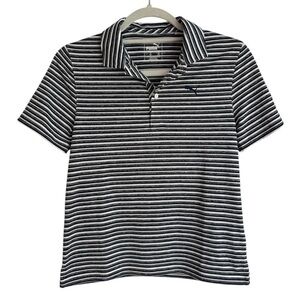 New Puma Kids Golf Polo Shirt Gray Black White Striped T-Shirt Unisex Medium